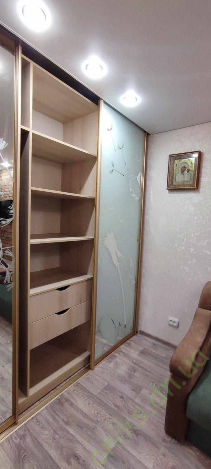 Купить шкаф-купе трёхдверный с пескоструйным узором "Одуванчики" в Донецке